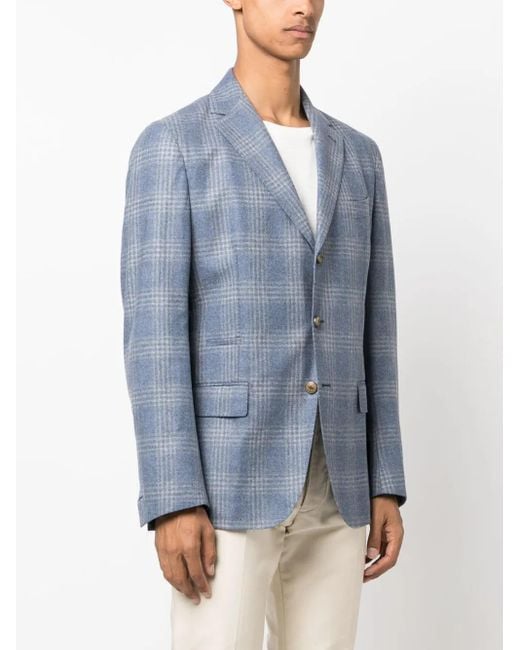 Eleventy Blue Check-Pattern Single-Breasted Blazer for men