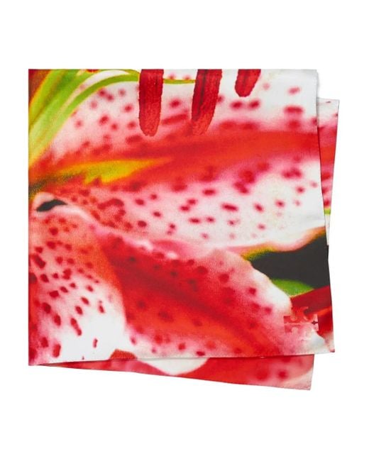 Tory Burch Red Lily Silk Scarf