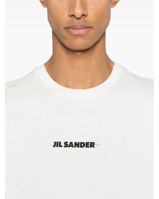 Jil Sander White Porcelain Cotton Jersey Crewneck T-Shirt With Logo for men