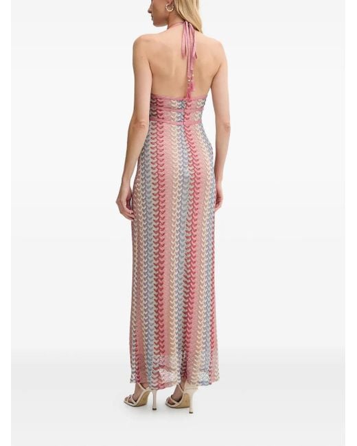 Guess Pink Halterneck Crochet Maxi Dress