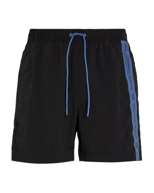 Tommy Hilfiger Black Logo-Stripe Swim Shorts for men