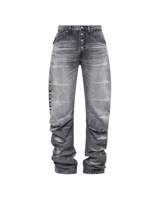 THUG CLUB Gray Laser Washed Parkour Long Jeans for men