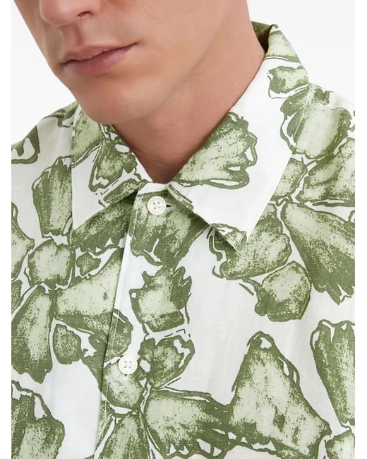 Marc O' Polo Green Floral-Print Short-Sleeve Shirt for men