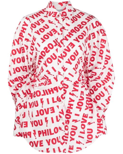 Philosophy Di Lorenzo Serafini Red Logo-Print Cotton Shirt