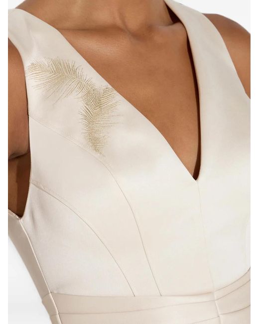 Elisabetta Franchi White Duchess Satin Mini Dress With Feathers
