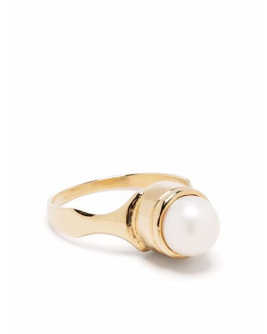 Beatriz Palacios Metallic Plated Freshwater Pearl Signet Ring