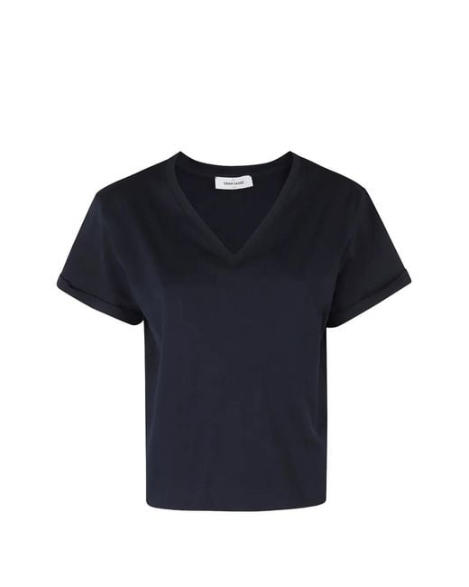 Gran Sasso Blue Rolled-Cuff V-Neck T-Shirt