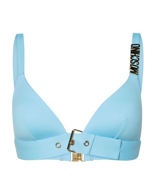 Moschino Blue Logo-lettering Buckled Bikini Top