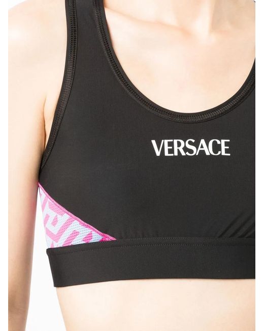 Versace Black La Greca Logo-Print Bralette