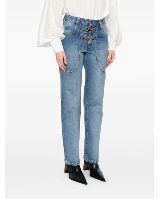 Isabel Marant Blue Buckled Patch-Pocket Jeans
