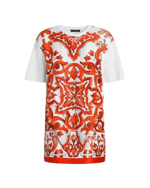 Dolce & Gabbana Red Majolica-Print Jersey And Twill Mini Dress