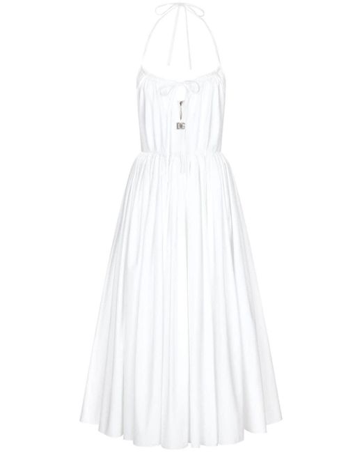 Dolce & Gabbana White Baumwollkleid in Midilänge mit Tellerrock