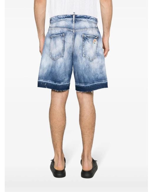 DSquared² Blue Distressed Washed-Denim Shorts for men