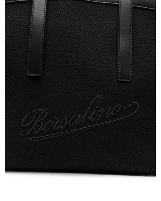 Borsalino Black Logo-Embroidered Shoulder Bag