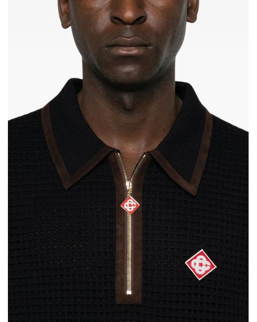 Casablanca Black Waffle-Knit Zip-Up Sweater for men