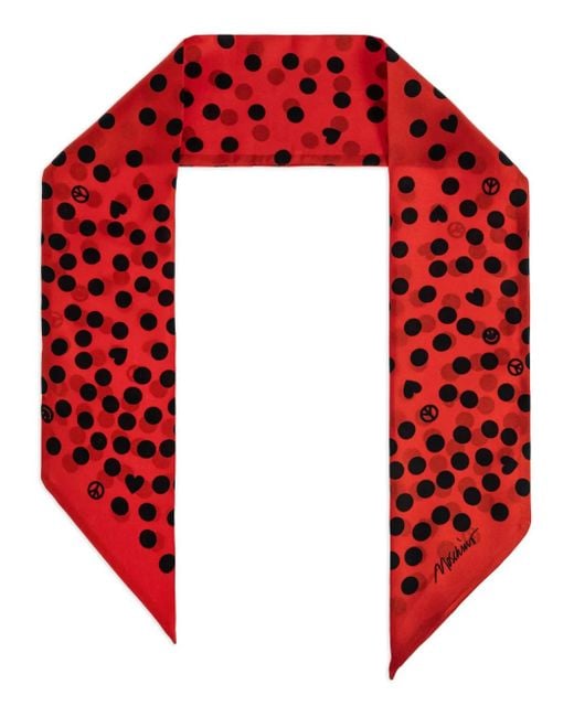 Moschino Red Polka-Dot Print Silk Scarf