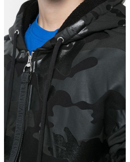 Mostly Heard Rarely Seen Black Boxy Camouflage Zip-up Hoodie for men