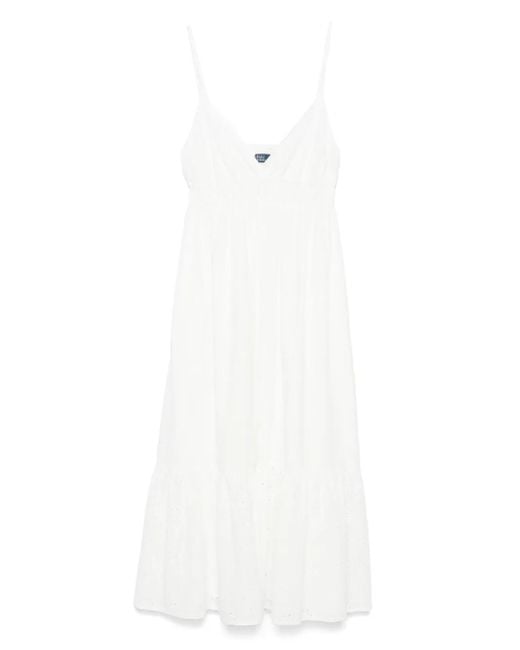 Polo Ralph Lauren White Flowy Midi Dress With V-Neckline And Tiered Hem