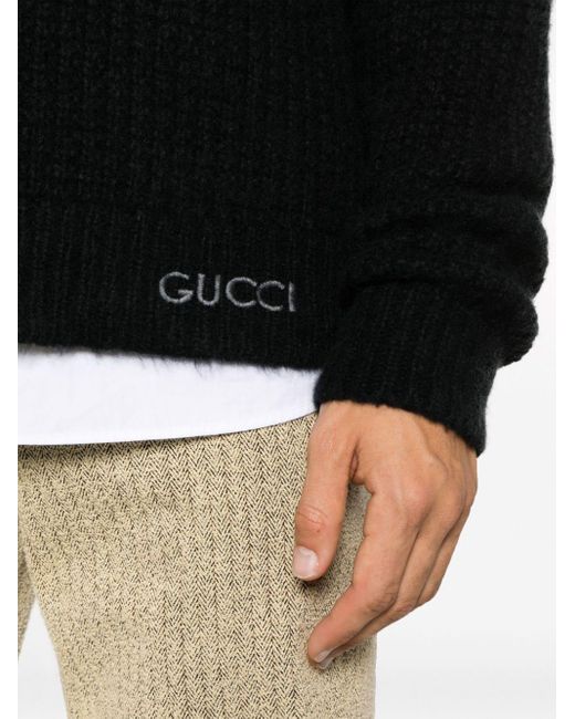 Pull en cachemire mélangé à logo brodé Gucci pour homme en coloris Black