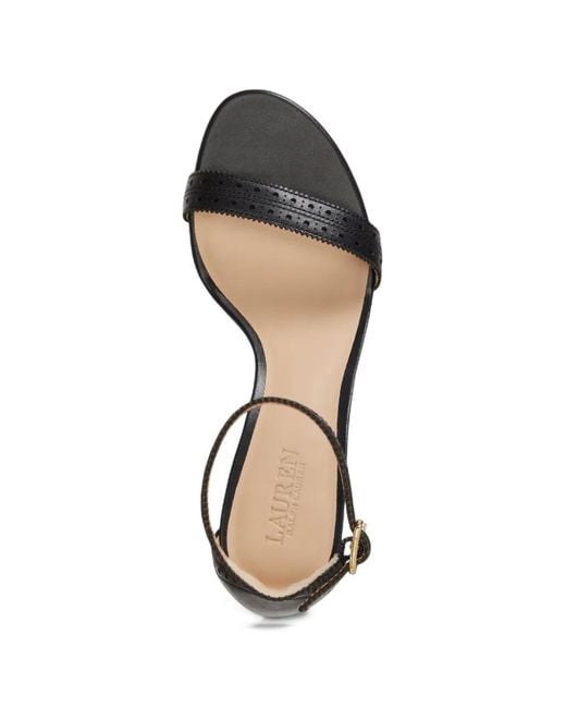 Ralph Lauren Black Allie Brogue-Detail Heeled Sandals