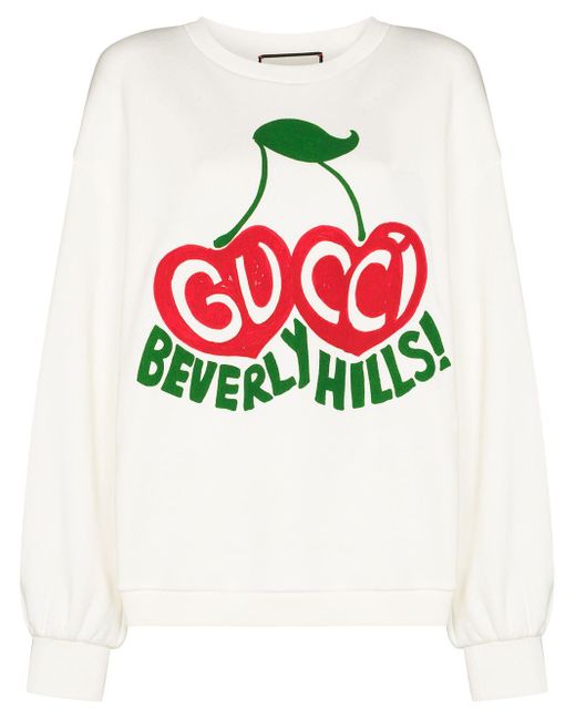 Gucci White Pullover mit Kirsche mit "Beverly Hills"-Print