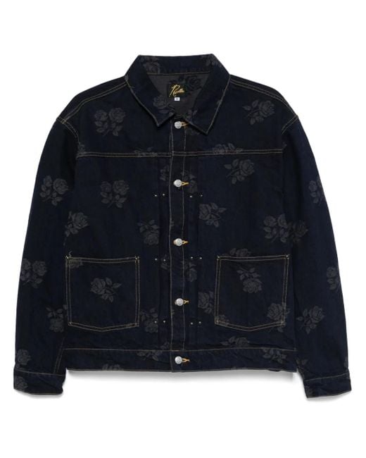 Needles Denim Jack Met Geborduurde Bloemen in het Blue voor heren