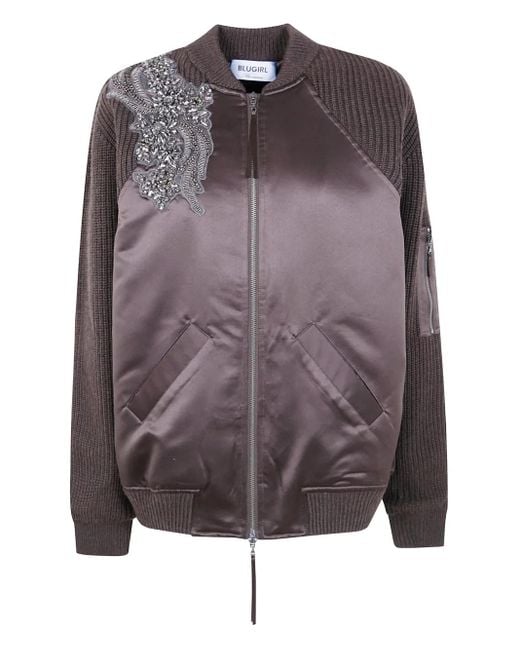 Blugirl Blumarine Purple Crystal-Embellished Bomber Jacket