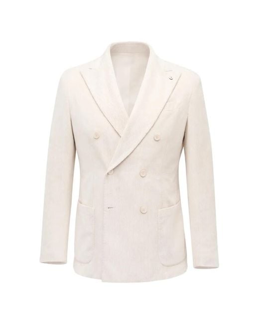 Lubiam White Corduroy Double-Breasted Jacket for men