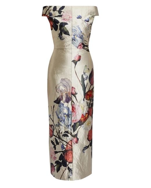 Erdem Metallic Floral-Print Satin Maxi Dress