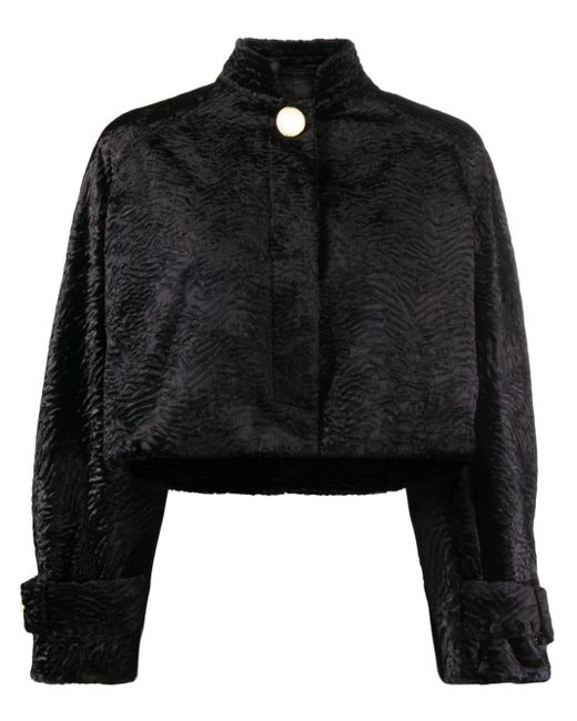 Casablancabrand Black Cropped-Jacke mit Perlenknöpfen