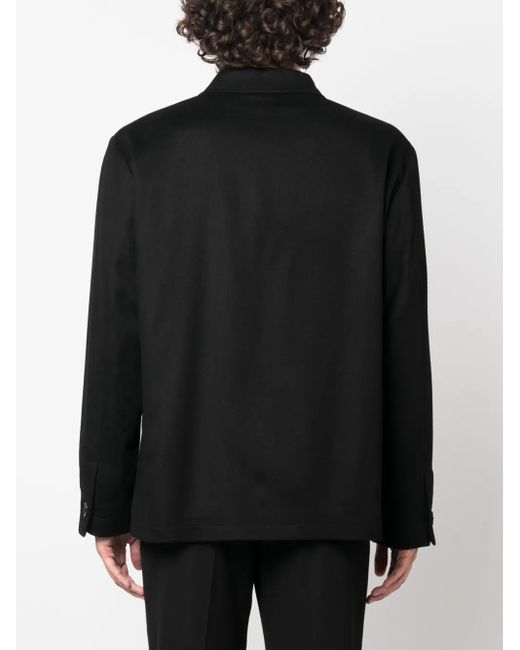 Lardini Black Button-Up Wool-Blend Shirt Jacket for men