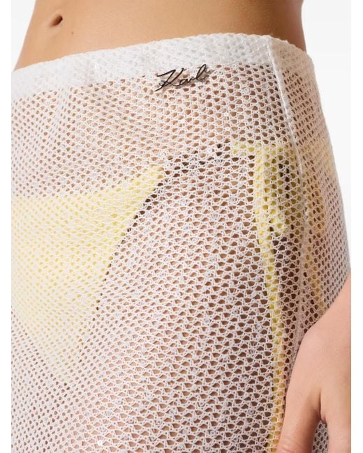 Karl Lagerfeld White Sheer Mesh Maxi Skirt With Subtle Side Slit