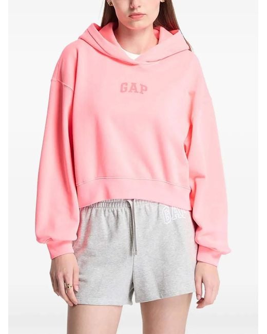 Gap Pink Logo-Print Cropped Hoodie