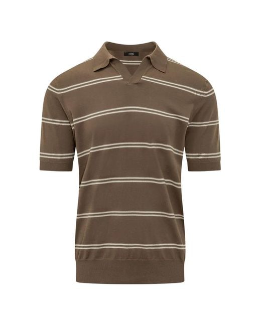 Hōsio Brown Striped Cotton Polo Shirt for men