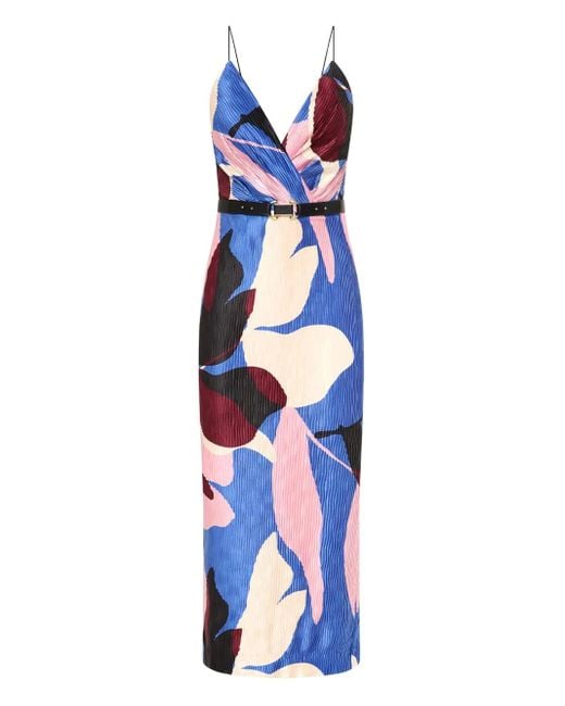 Rebecca Vallance Blue Mika Pleated Floral-Print Midi Dress