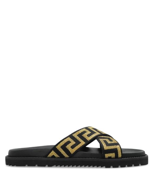 Versace Black Greca-Embellished Slides for men