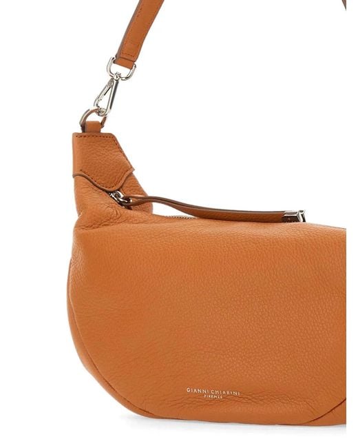 Gianni Chiarini White Aisha Grained Zip Leather Shoulder Bag