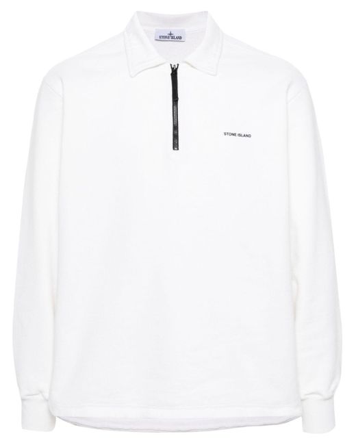 Stone Island White Logo-print Cotton Sweatshirt for men