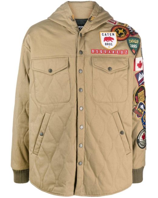 DSquared² Patch-detail Hooded Jacket in het Natural voor heren