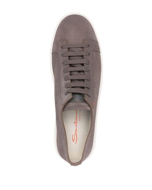 Santoni Brown Microsuede Low-top Sneakers for men