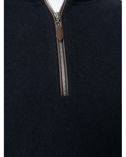 N.Peal Cashmere Blue Carnaby Half-Zip Sweater for men
