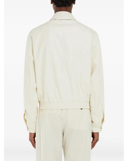 Ferragamo White Shirt Collar Zipped Linen Jacket for men