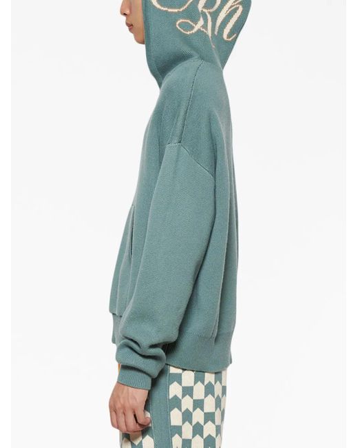 Rhude Blue Script Logo-Print Knitted Hoodie for men
