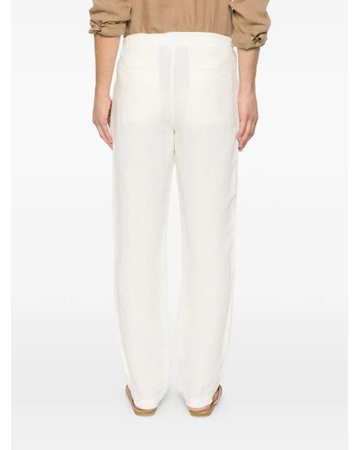 120% Lino White Drawstring-Waist Trousers for men