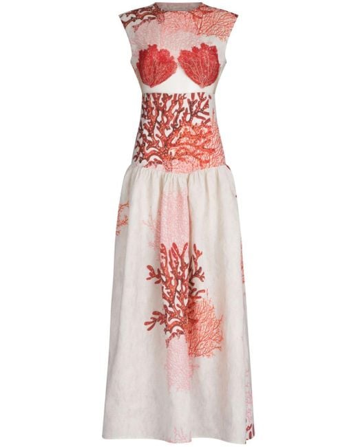 Silvia Tcherassi White Leonor Coral-print Dress