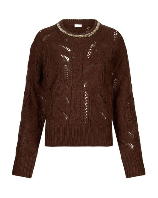 Liu Jo Brown Gemstone-Embellished Openwork Sweater