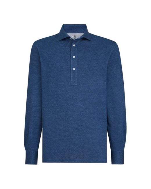 Brunello Cucinelli Blue Long-Sleeve Polo Shirt for men