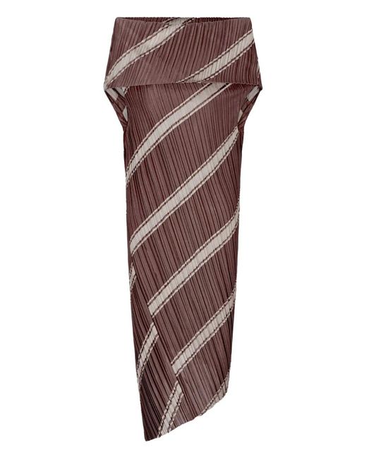 Giorgio Armani Brown Striped Pleated Midi Dress