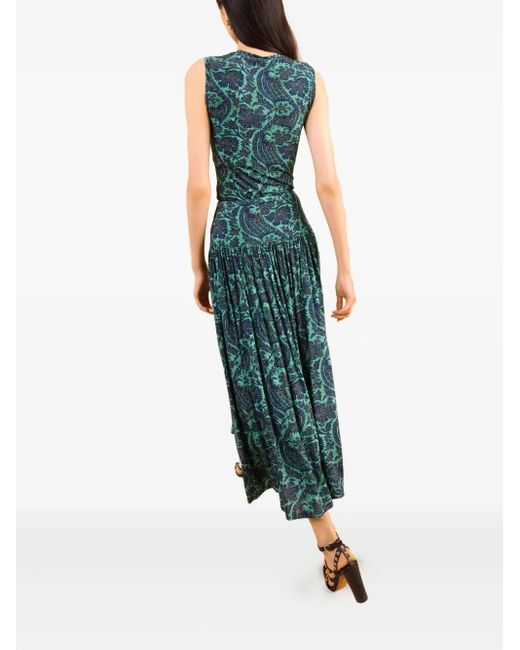 Ulla Johnson Green Abstract-Print Sleeveless Midi Day Dress