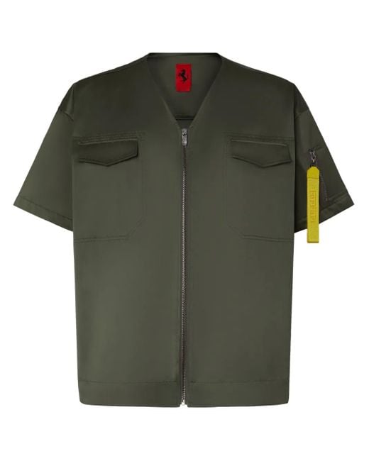 Ferrari Green Keyring-Attachment Zip-Fastening Shirt for men